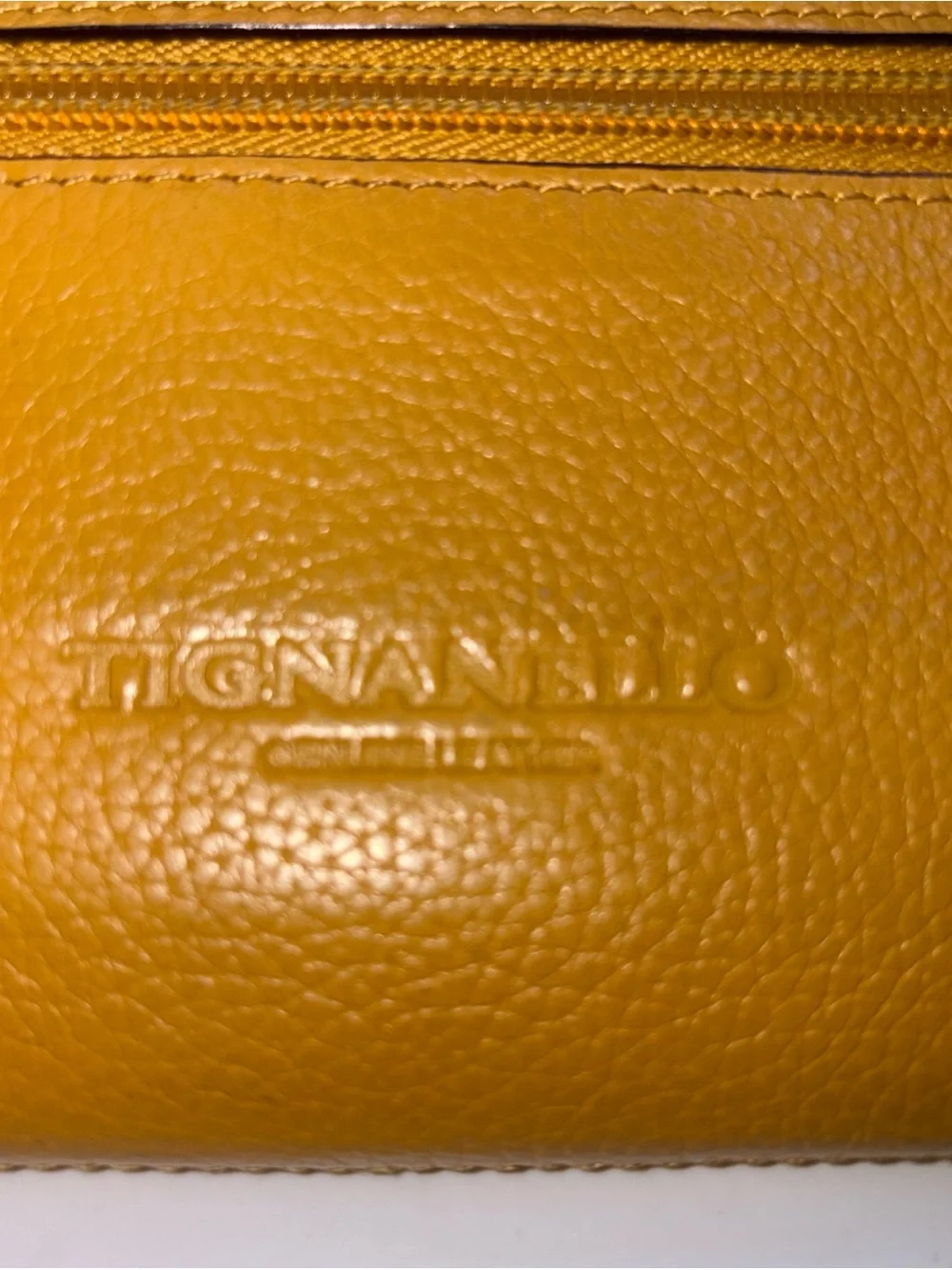 TIGNANELLO Leather Wallet Mustard Yellow Zip Around Multi Slot Clutch Pockets